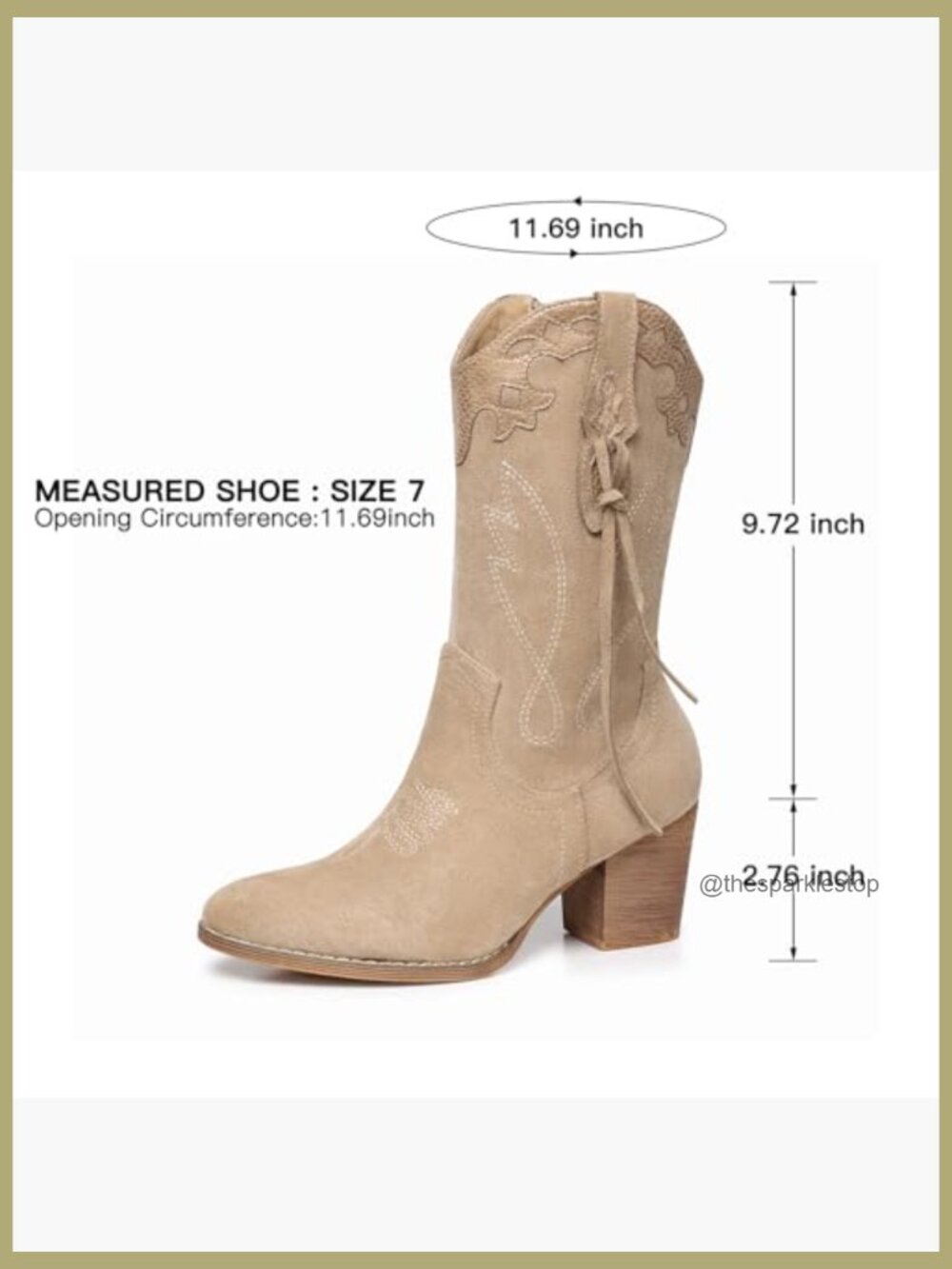 Western Cowgirl Mid Calf Boots with Embroidery and Zip Closure - Picture 6 of 7